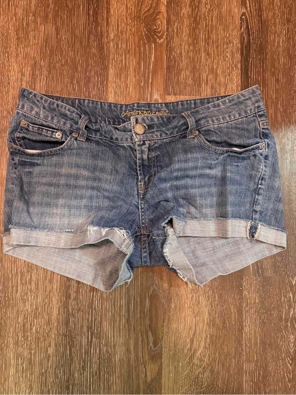 American Eagle Outfitters Blue Rolled Cuff Distressed Jean Shorts